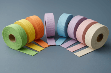 Flat woven paper ribbon in assorted colors made on shuttleless looms