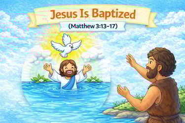 Jesus is baptized by John the Baptist Bible lesson for kids – Matthew 3:13–17.