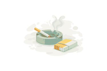 Cenicero lleno de colillas y ceniza.