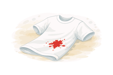Camiseta blanca con manchas de sangre.