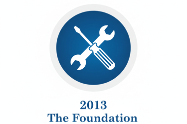 Blue circle icon featuring a crossed wrench and screwdriver with text 2013 The Foundation.