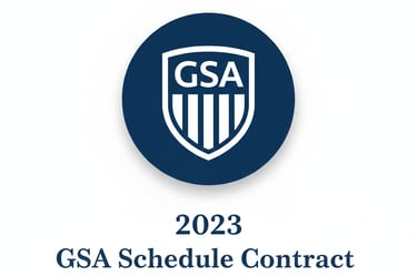 Official GSA Schedule Contract 2023 logo badge for government procurement and federal contractors.
