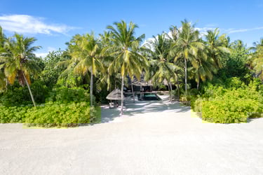 One & Only Reethi Rah Maldives beach villa arial view