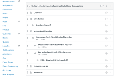 Canvas Instructure learning module about social impact