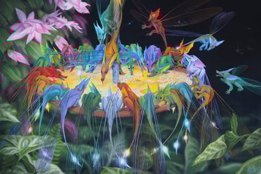 bug dragons eating raw egg from a bird feeder