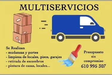 Tarjeta de presentación de multiservicios. Furgoneta, brocha de pintura y datos
