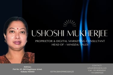 a woman with a black and white business card