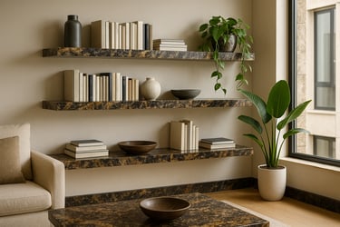 granite shelves or cabinets