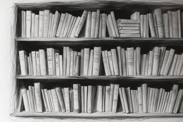 Link alla pagina "Copertine". L'immagine è una libreria in bianco e nero