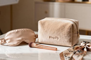 "The Cashmere Edit" GWP collection, featuring a taupe cosmetic pouch and luxury accessories.