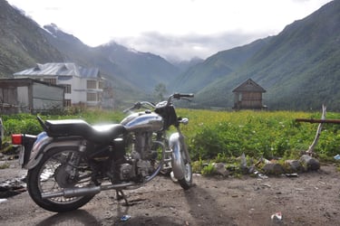 motorcycle in the sangla valley, himachal pradesh, India