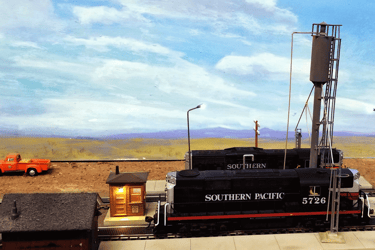 Southern Pacific Locomotives parked in the yard.