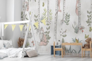 Kids Bedroom with a Woodland Creatures inside a Forest Wallpaper 
