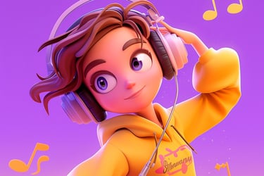 a cartoonish looking girl in a yellow hoodie