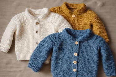 Baby sweater image hand made crocheted, link to go to cbaby clothing sub category