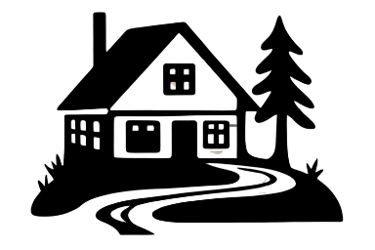 Icon of a rural home with trees and a winding path, representing accommodations for remote workers.