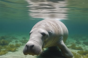 Link alla pagina "Lamantini". L'immagine è un lamantino in acqua.