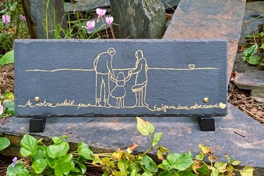 plaque funeraire ardoise dessin personnalisé gravure or