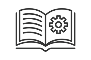 a book with a bookmark and a gearwheel