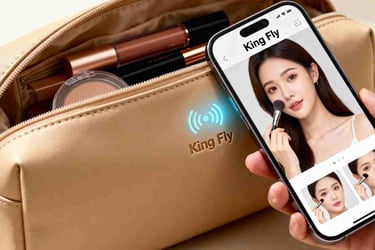 A smartphone unlocking exclusive digital content from a King Fly custom pouch via NFC technology