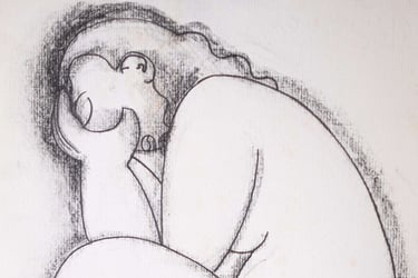 Dessin d'une femme accroupie de profil
