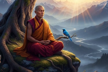 Meditación, monje busdista, tibet