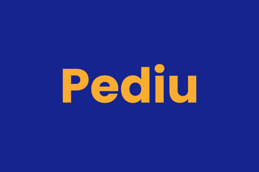 A imagem mostra um círculo com o texto "Pediu", em letras na cor laranja e o fundo azul.