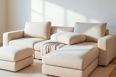 Modular couch in a modern space with removable cushions styled to show comfort and flexibility.