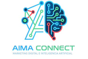 Glowing neon Aima Connect logo featuring a brain circuit icon for digital marketing and AI.