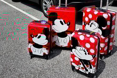 Mickey Mouse and Minnie Mouse luggage set.
