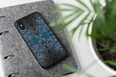a phone case with a blue flower on it