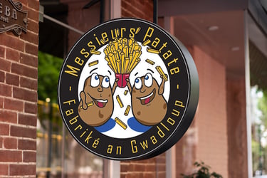 Réalisation graphique du logo d'une friterie "Messieurs Patate"- Mockup