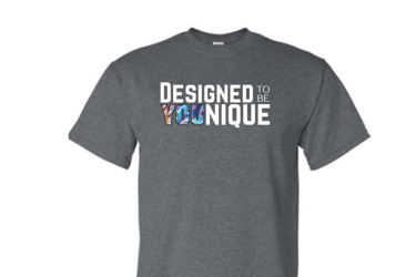 a t - shirt with the words designed to be YOUnique logo