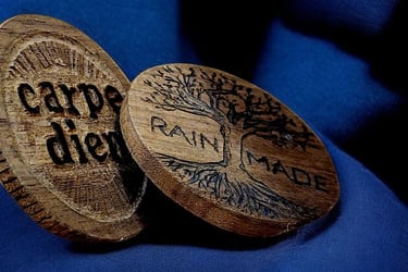 Mardi Gras doubloon carved byJ. Rain