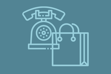 An icon of a phone and shopping bag