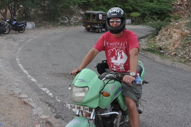 me on a motorcycle in Jaipur, Rajasthan, India