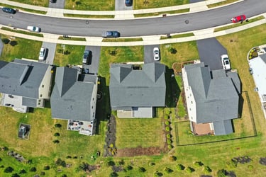 Aerial drone view of a residential property in Downingtown, PA