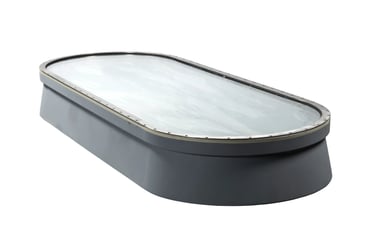 Fixed oblong ship window in steel and brass