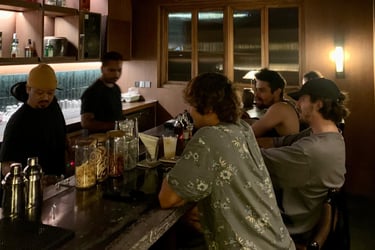 Kenji Ramen Bali Padang Linjong hidden bar guests enjoying craft cocktails - intimate Canggu