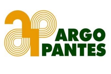 Argo Pantes logo featuring yellow abstract circle patterns and bold green typography.