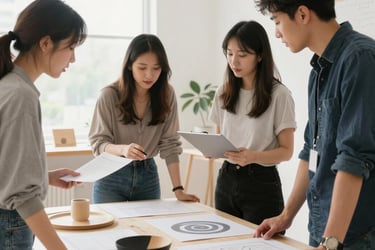 Architect sketching a detailed building blueprint on paper using a precision pencil at a wooden desk.