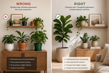 interior decor plants with mismatched pots vs intentional house plant decor