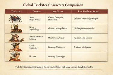 global trickster characters comparison infographic