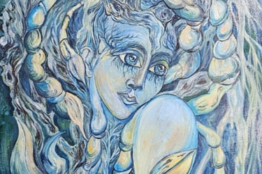 art symbolique huile sur toile bleue solange latteur