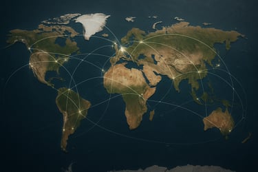 Map of the world showing that lessons can be taken online from any location