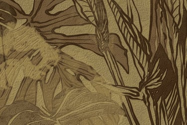 Close-up of Coffee Jungle textured wall print showing details on Dimense Silver, Suede, and Gold med