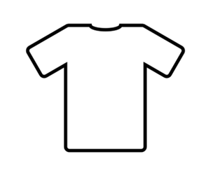 Simple black outline icon of a classic short-sleeved crew neck t-shirt on a white background.