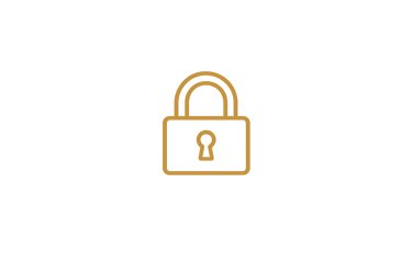 Gold line art icon of a locked padlock representing data security and privacy on a black background.