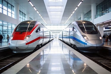 Modern trains at train station