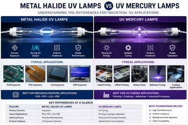 Comparison of metal halide UV lamps and UV mercury lamps for PCB exposure, printing and industrial UV curing applications